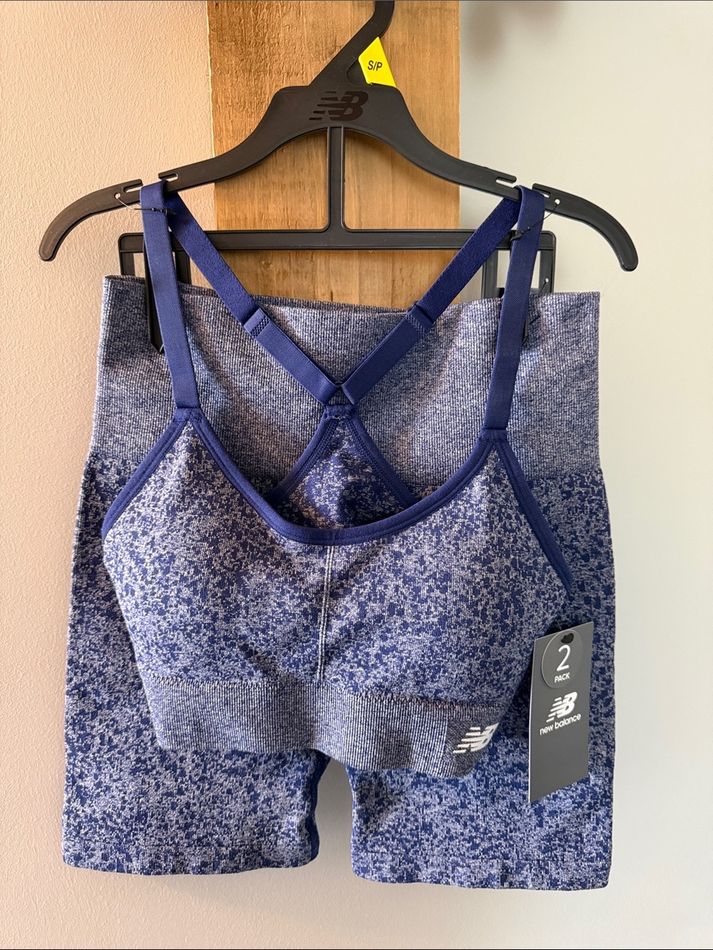 NEW BALANCE Women’s Navy & Heather SportsBra & HighRise Shorts Set, S, NWTs